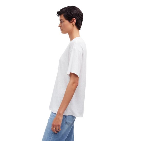Madewell White Linen Blend Oversized Relaxed Boxy Tee Shirt Small NWT - Picture 3 of 9